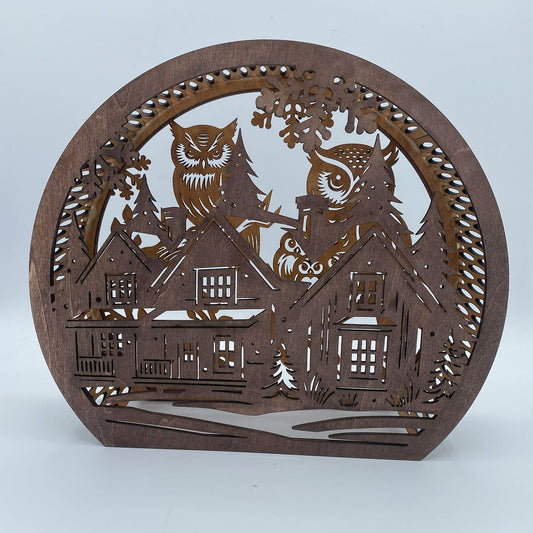 Owl and Winter Home flameless candle Lantern