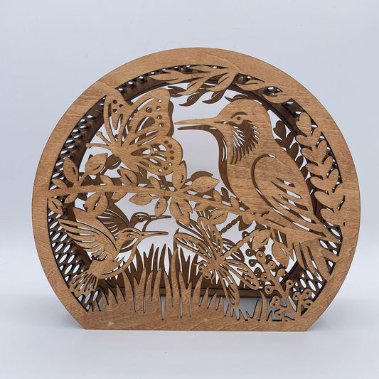 Two Hummingbirds with Flowers flameless candle Lantern