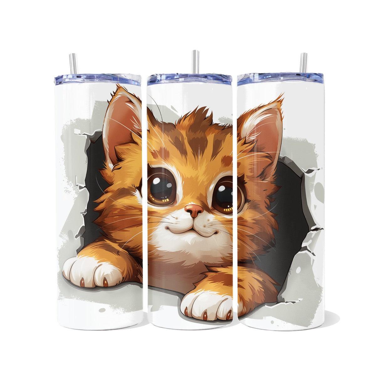 Sneaky Kitty Peeking from a Hole - a Skinny Tumbler - Kimmie's Creations L.L.C.