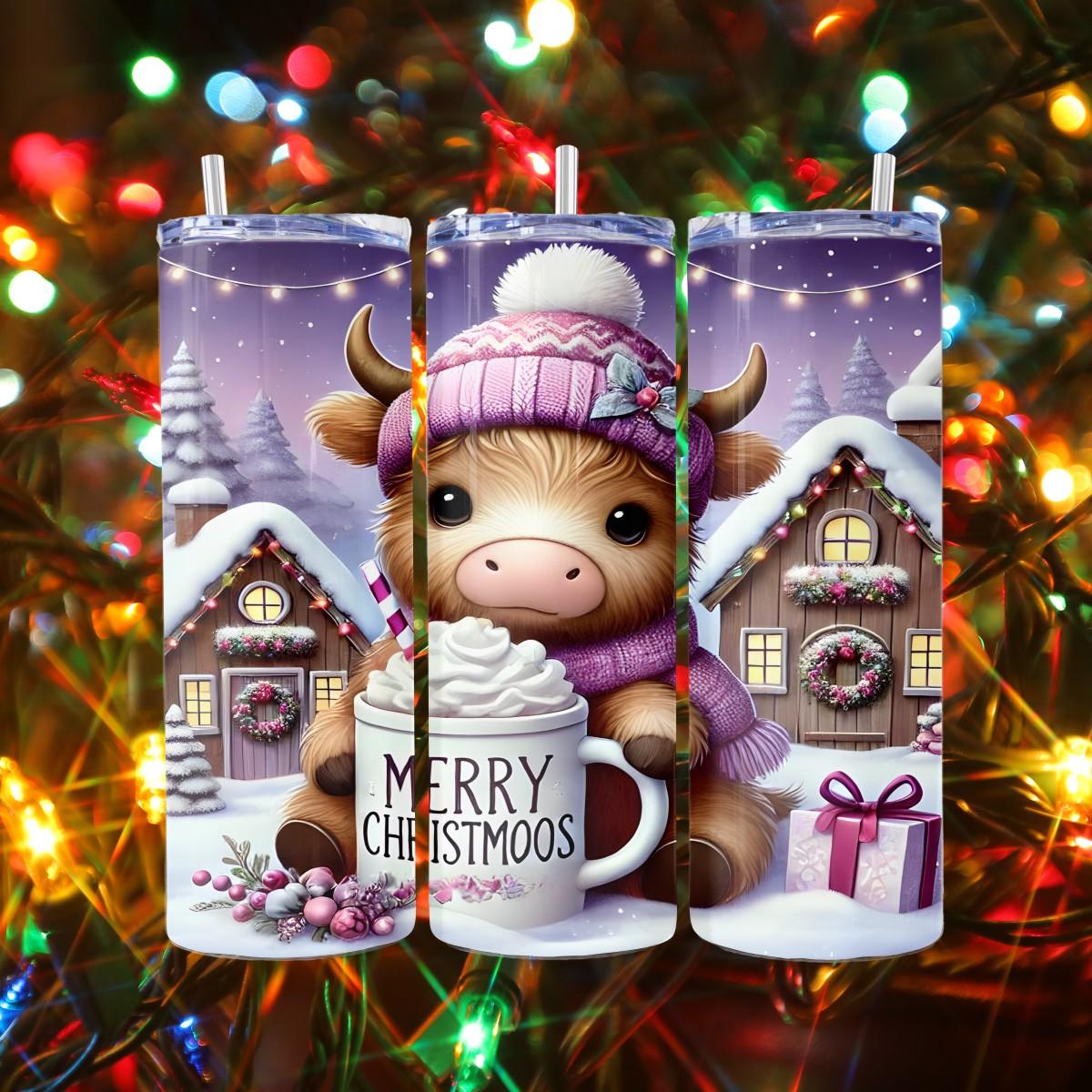 Merry Christmoos: The Coziest Cow! - a Skinny Tumbler - Kimmie's Creations L.L.C.