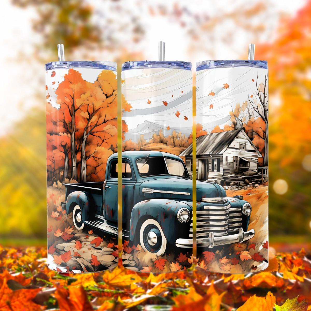 Vintage Truck Fall Design Skinny Tumbler - Kimmie's Creations L.L.C.