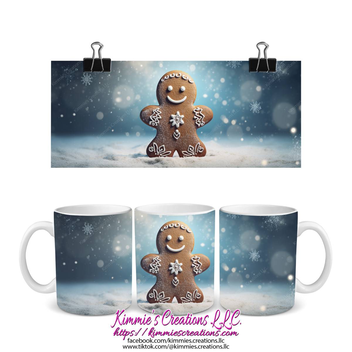 3D Gingerbread Man in Snow on a Mug - Kimmie's Creations L.L.C.