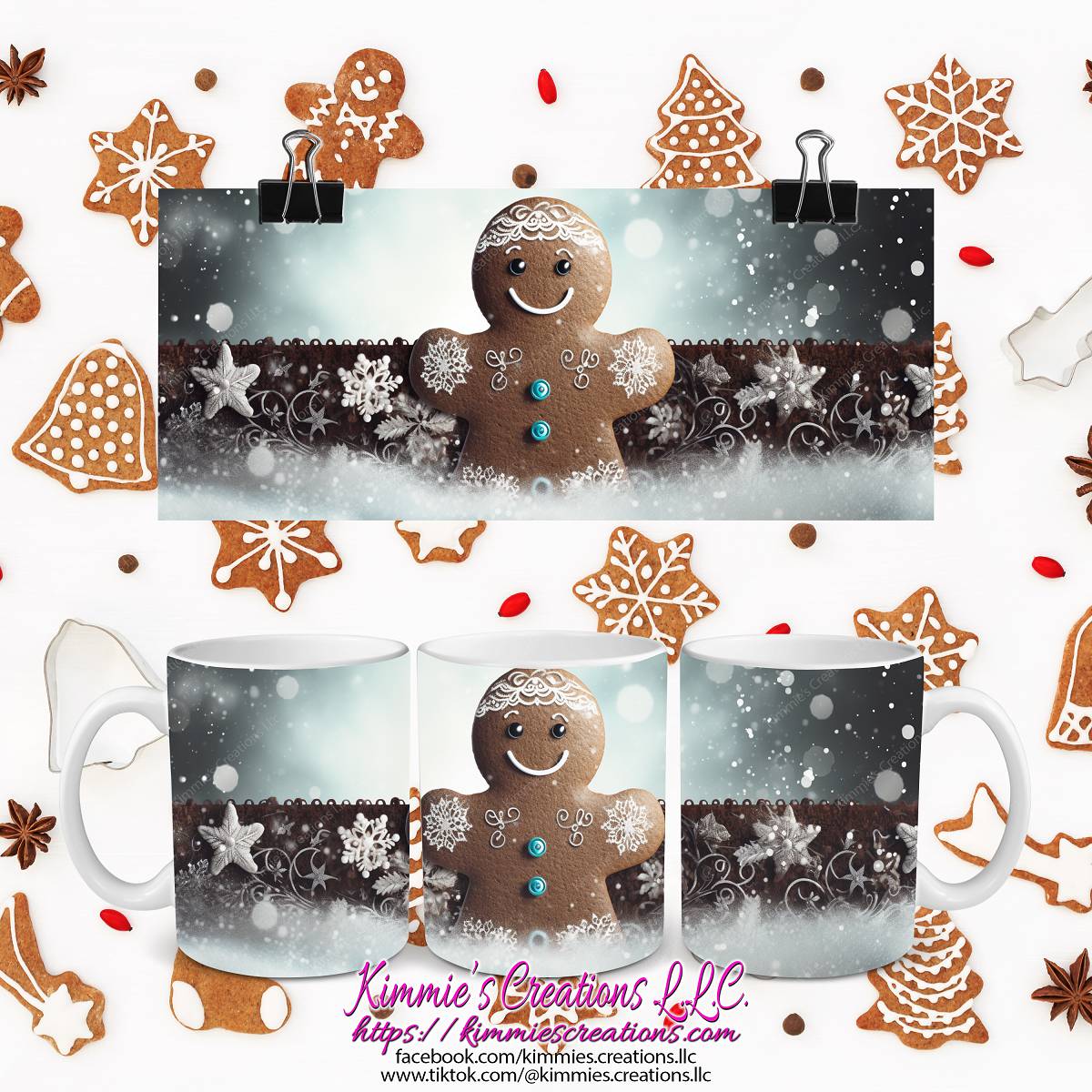 3D Gingerbread Man in Snow on a Mug - 02 / 11 oz - mug
