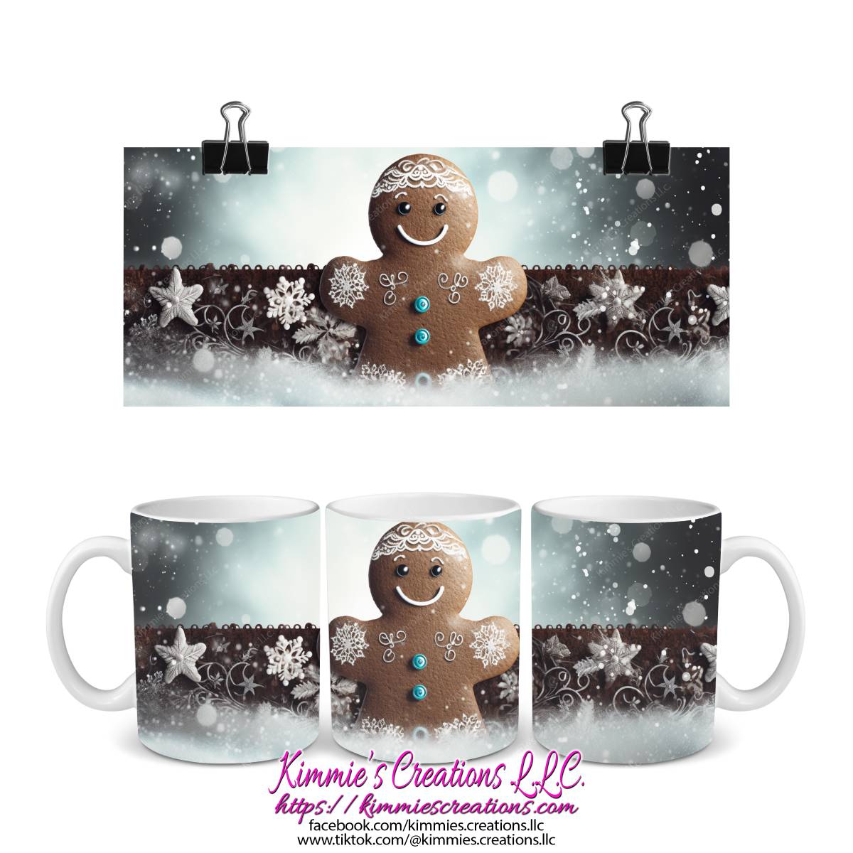 3D Gingerbread Man in Snow on a Mug - mug