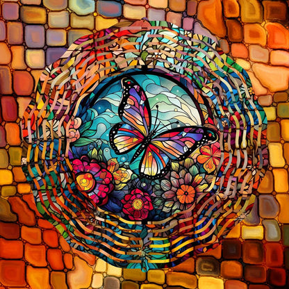 Stained-glass Butterfly with 3 design choices - a Wind Spinner - 01 - wind spinner