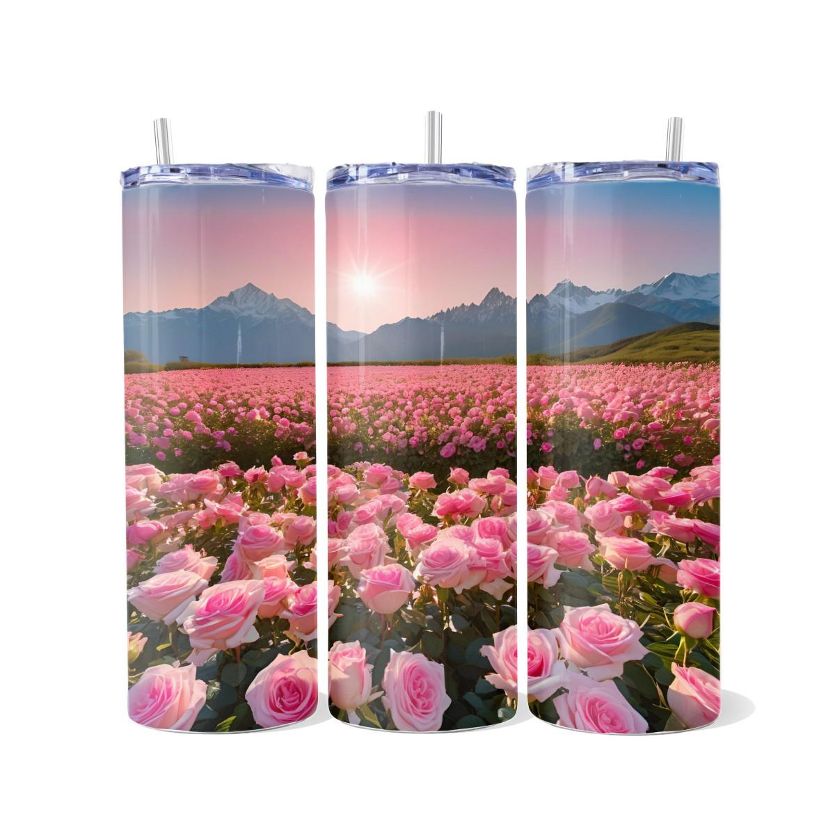 Pink Rose Sunset - a Skinny Tumbler - Kimmie's Creations L.L.C.