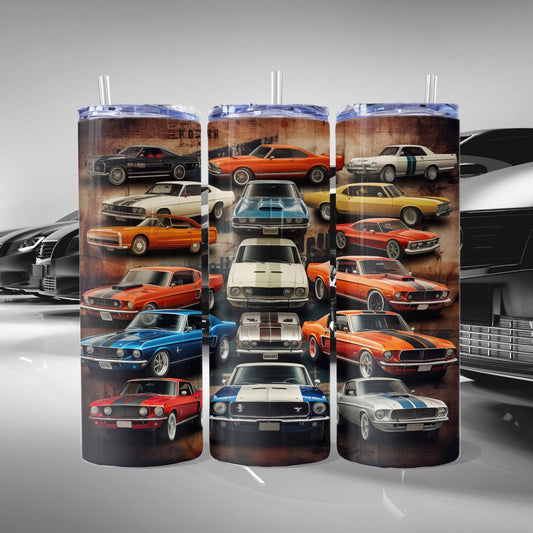 Numerous Muscle Cars on a Skinny Tumbler - Kimmie's Creations L.L.C.