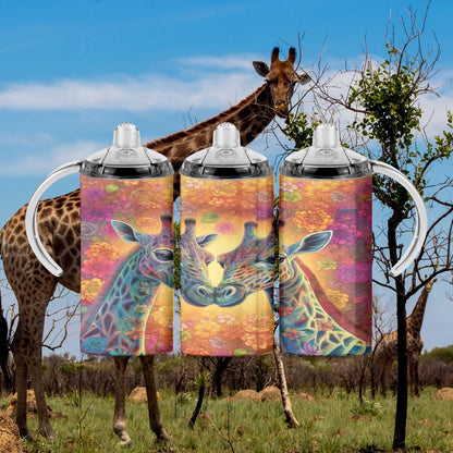Playful Giraffes Share Refreshing Moments - a 12 oz Sippy - sippy cup