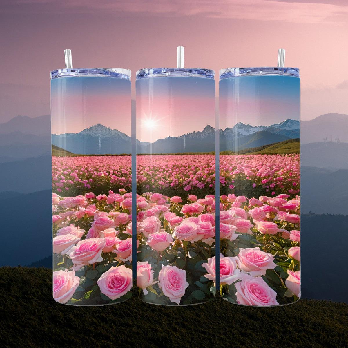 Pink Rose Sunset - a Skinny Tumbler - Kimmie's Creations L.L.C.