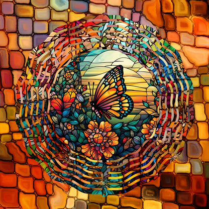 Stained-glass Butterfly with 3 design choices - a Wind Spinner - 03 - wind spinner