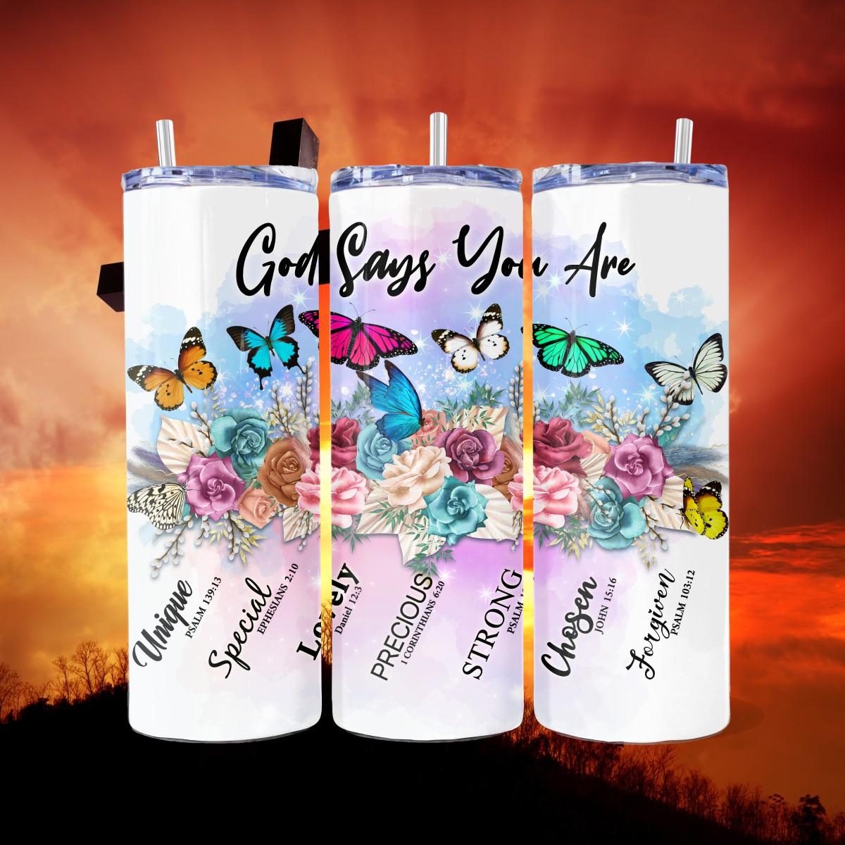 Inspiring Divine Affirmations Embrace Your Soul with 3 design choices - a Skinny Tumbler - Kimmie's Creations L.L.C.