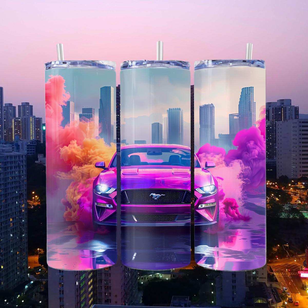 Purple Mustang in the City Skinny Tumbler - Kimmie's Creations L.L.C.