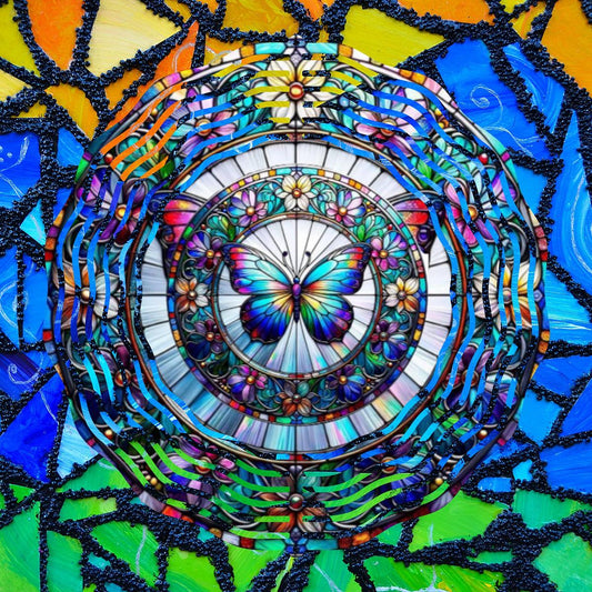 Mesmerizing Stained Glass Butterfly & Flower design on a Wind Spinner - Kimmie's Creations L.L.C.