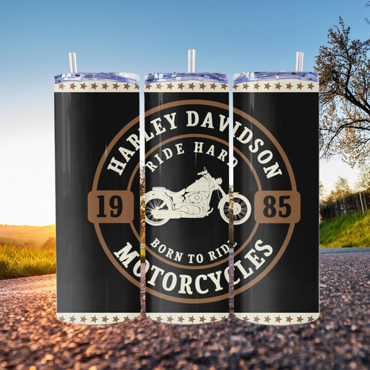 Harley Davidson: Ride Hard Born to Ride Skinny Tumbler - Kimmie's Creations L.L.C.