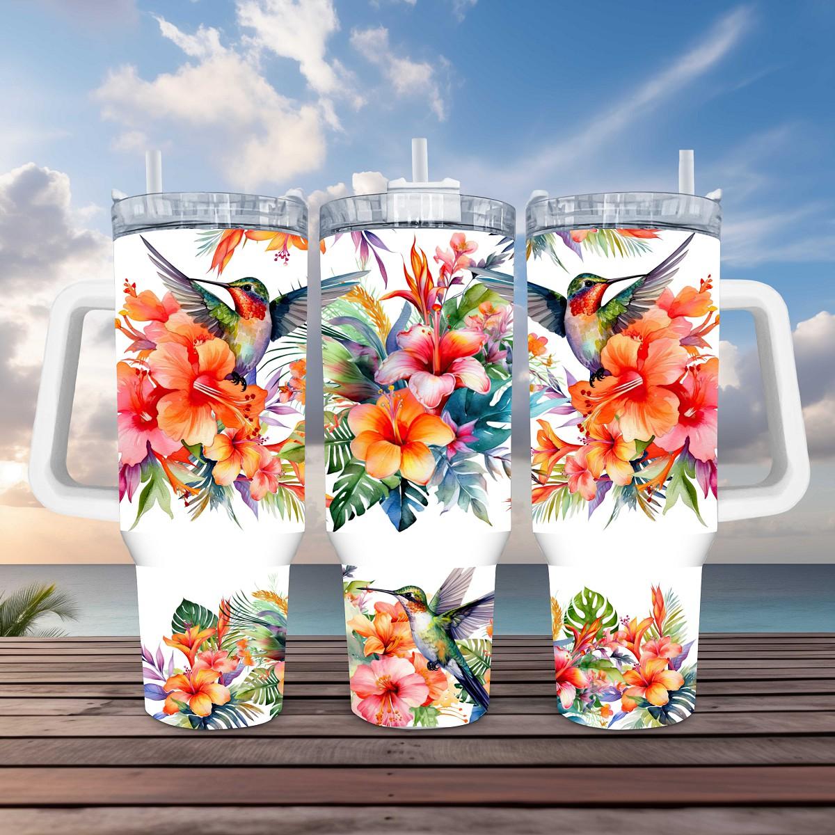 Dazzling Hummingbird Sips Tropical Bliss - 40 oz Tumbler - Kimmie's Creations L.L.C.