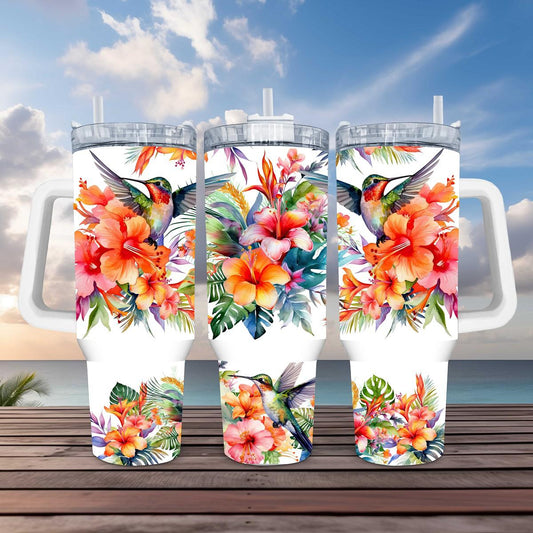 Dazzling Hummingbird Sips Tropical Bliss - 40 oz Tumbler - Kimmie's Creations L.L.C.