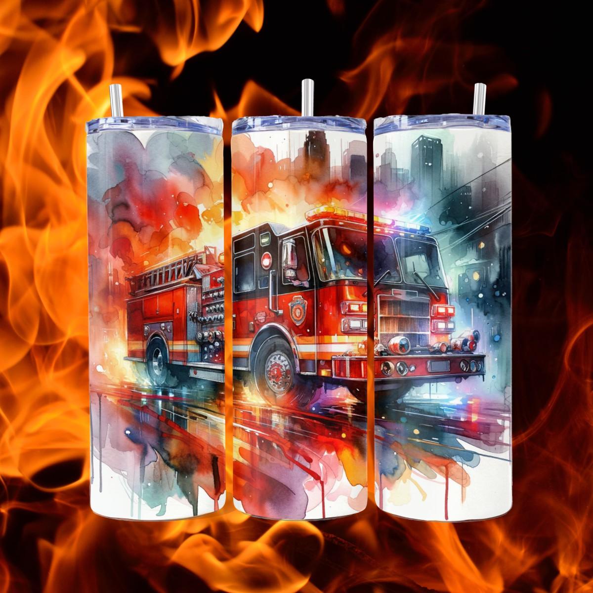 Blazing Heroics: Fire Truck Triumph on a Skinny Tumbler - Kimmie's Creations L.L.C.