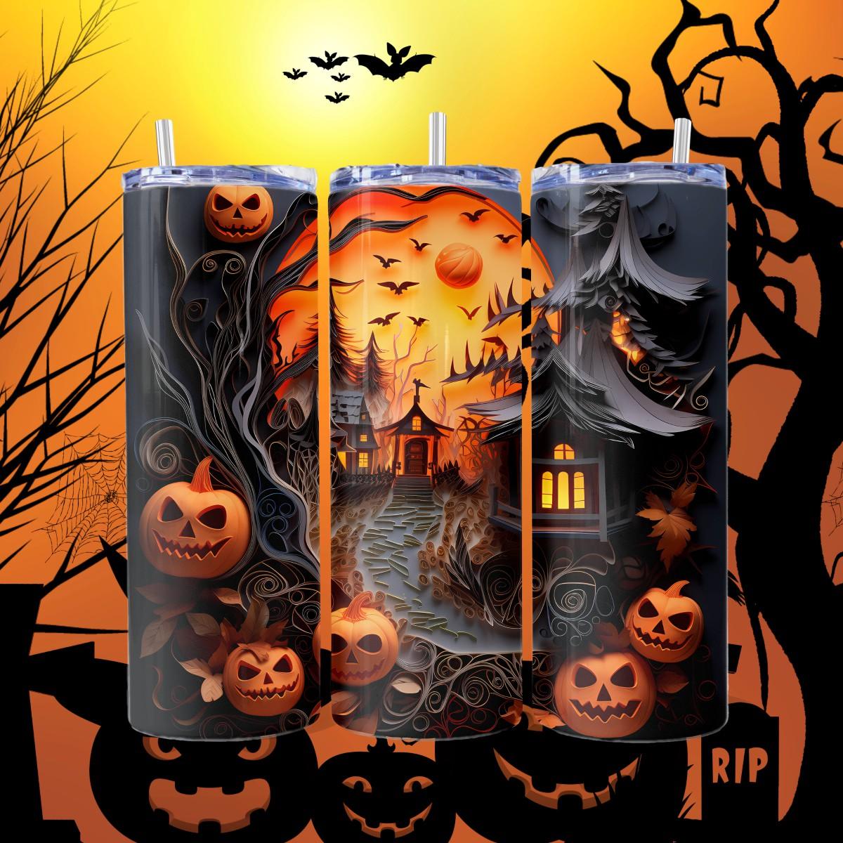 Spooktacular Haunted House Skinny Tumbler - Kimmie's Creations L.L.C.