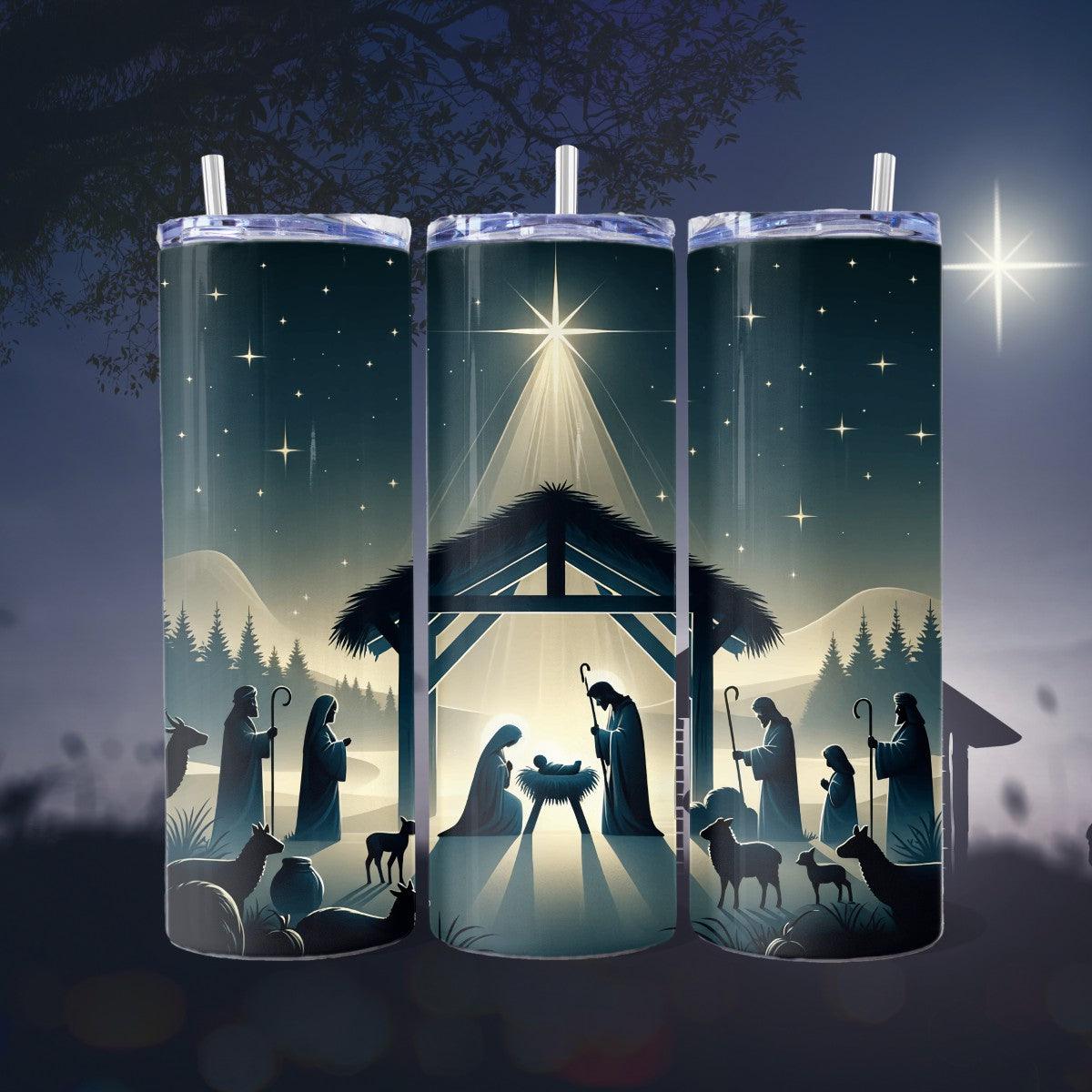 Glowing Nativity in Black and White! - a Skinny Tumbler - Kimmie's Creations L.L.C.