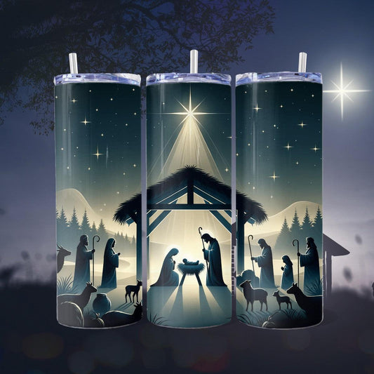 Glowing Nativity in Black and White! - a Skinny Tumbler - Kimmie's Creations L.L.C.