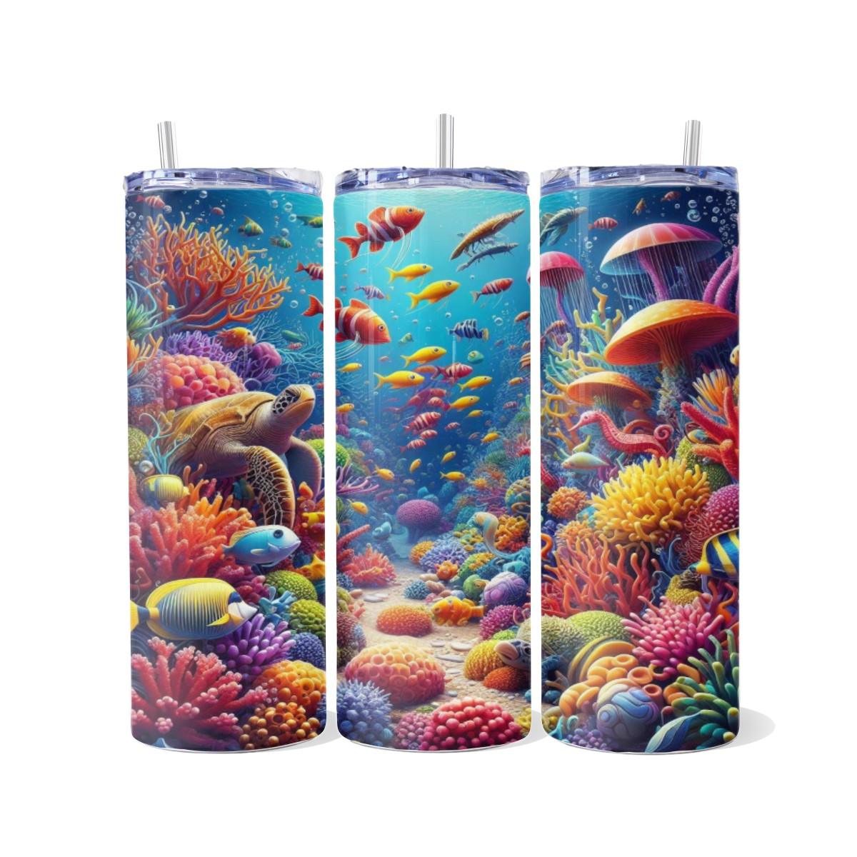 Colorful Underwater Life Abounds Skinny Tumbler - Kimmie's Creations L.L.C.