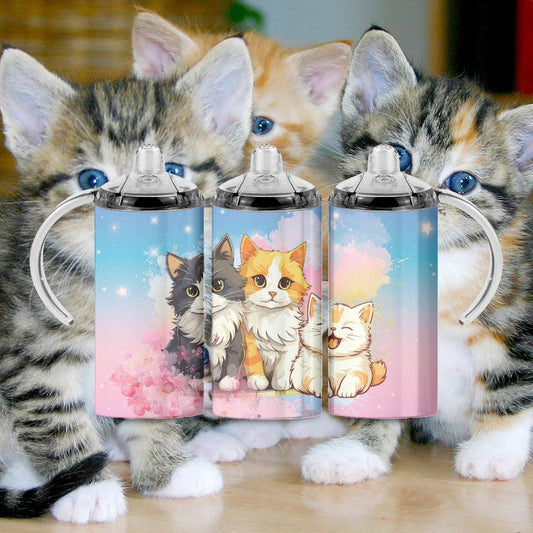 Enchanting Three Kittens Transform a Sippy Cup into a Magical Wonderland - a 12 oz Sippy - Kimmie's Creations L.L.C.