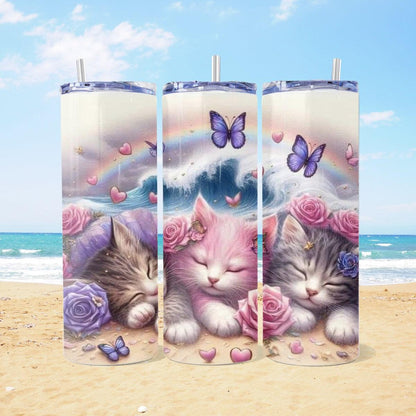 Charming Kittens and Butterflies Delight: A Skinny Tumbler - skinny tumbler