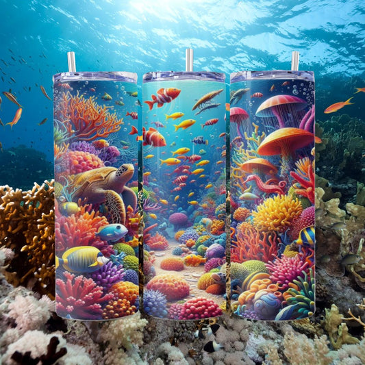 Colorful Underwater Life Abounds Skinny Tumbler - Kimmie's Creations L.L.C.