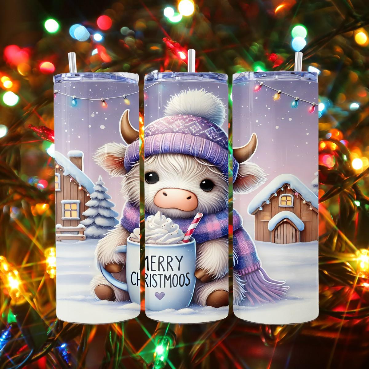 Merry Christmoos: The Coziest Cow! - a Skinny Tumbler - Kimmie's Creations L.L.C.