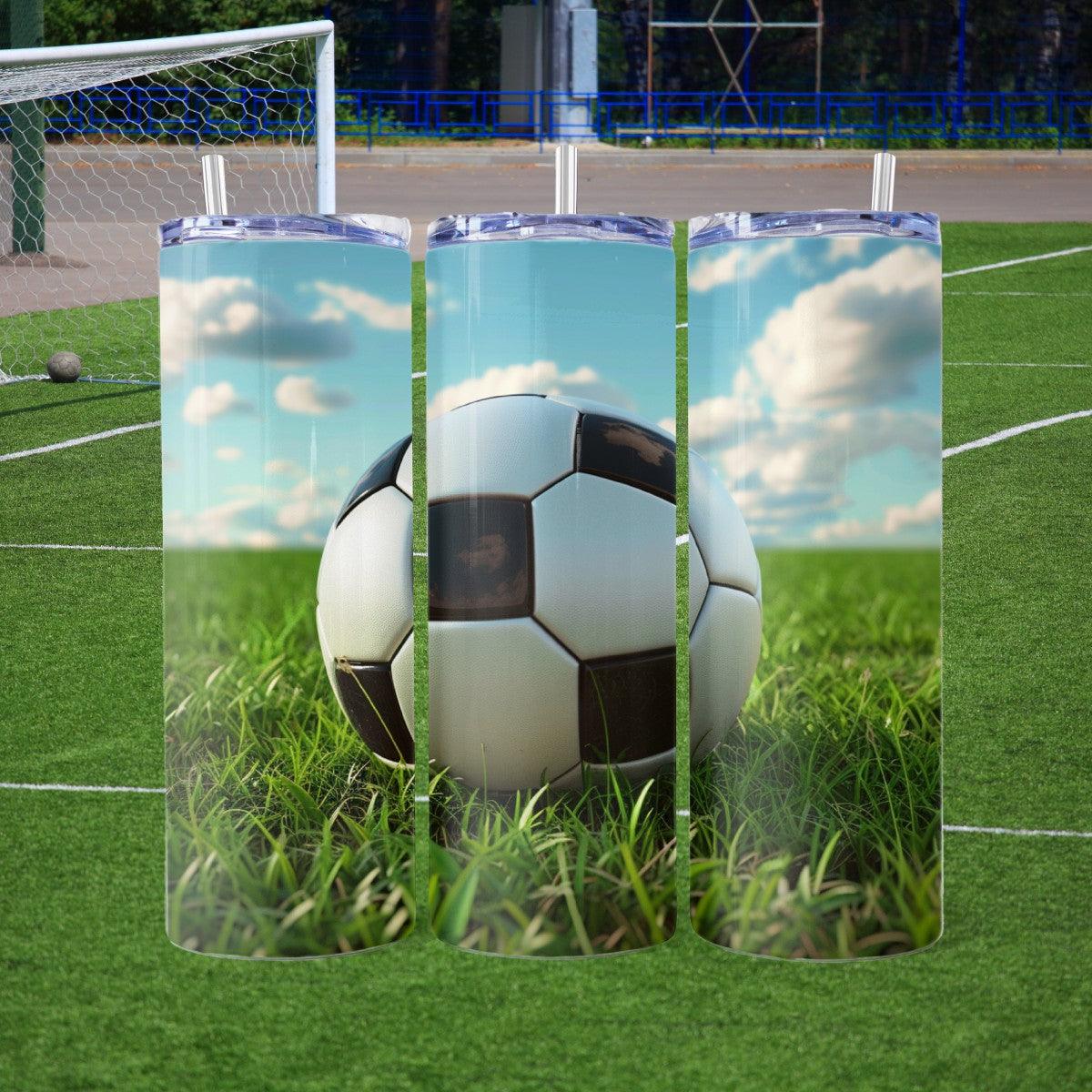 Soccer: Green Field & Blue-Sky - a Skinny Tumbler - Kimmie's Creations L.L.C.