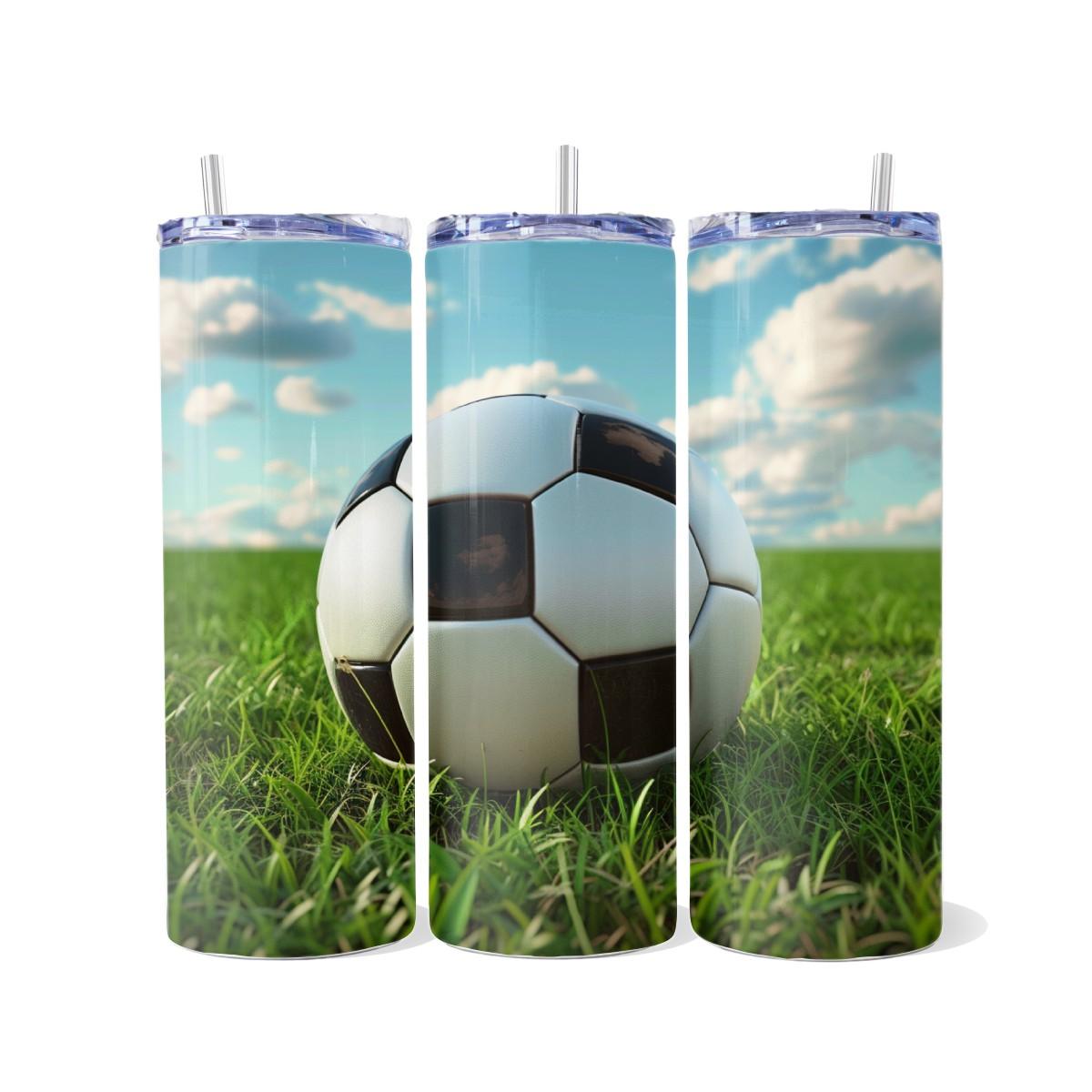 Soccer: Green Field & Blue-Sky - a Skinny Tumbler - Kimmie's Creations L.L.C.