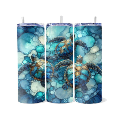 Sea Turtles slowly Coasting in Water - a Skinny Tumbler - skinny tumbler