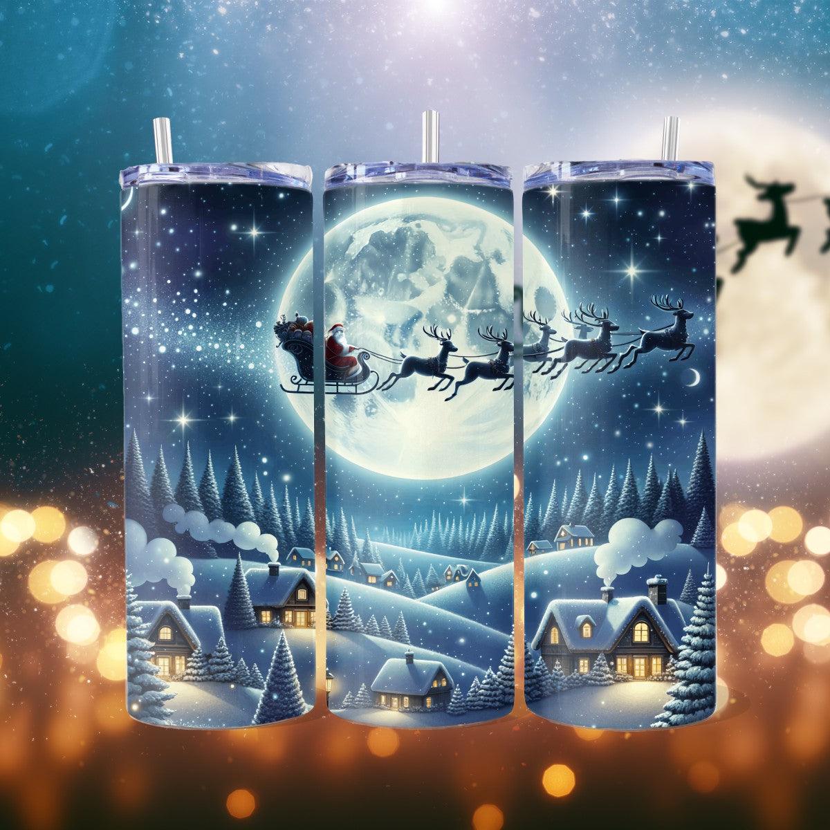 Merry Night: Santa's Moonlit Sleigh on a Skinny Tumbler - Kimmie's Creations L.L.C.