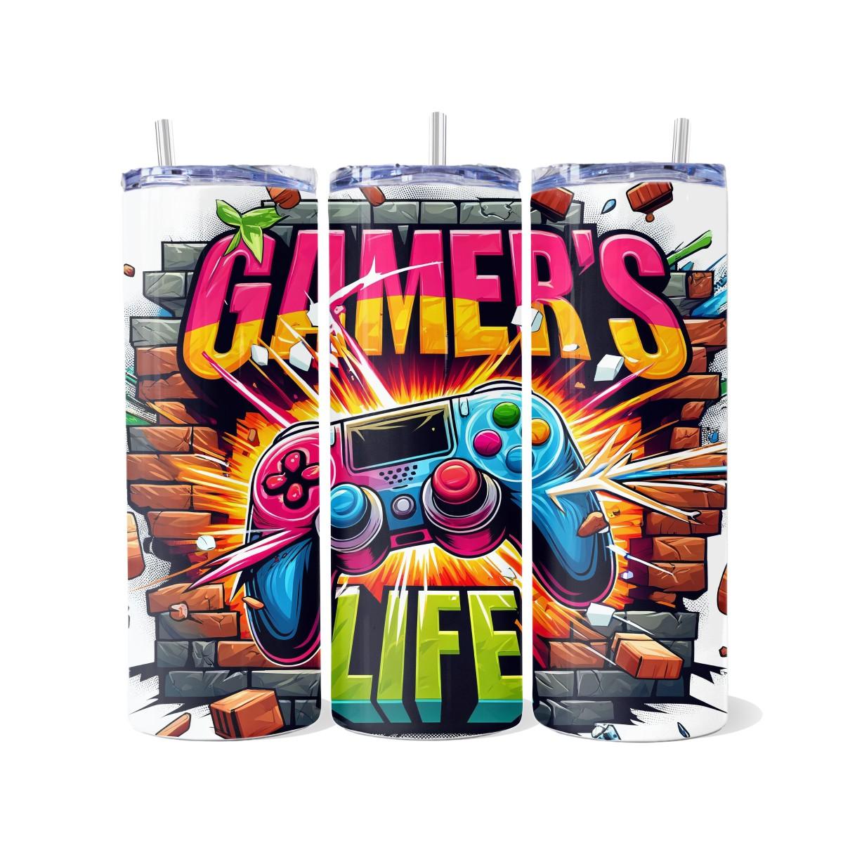 Gamer's Life Skinny Tumbler: Unleash Your Gaming Skills with the Ultimate Controller Companion - Kimmie's Creations L.L.C.