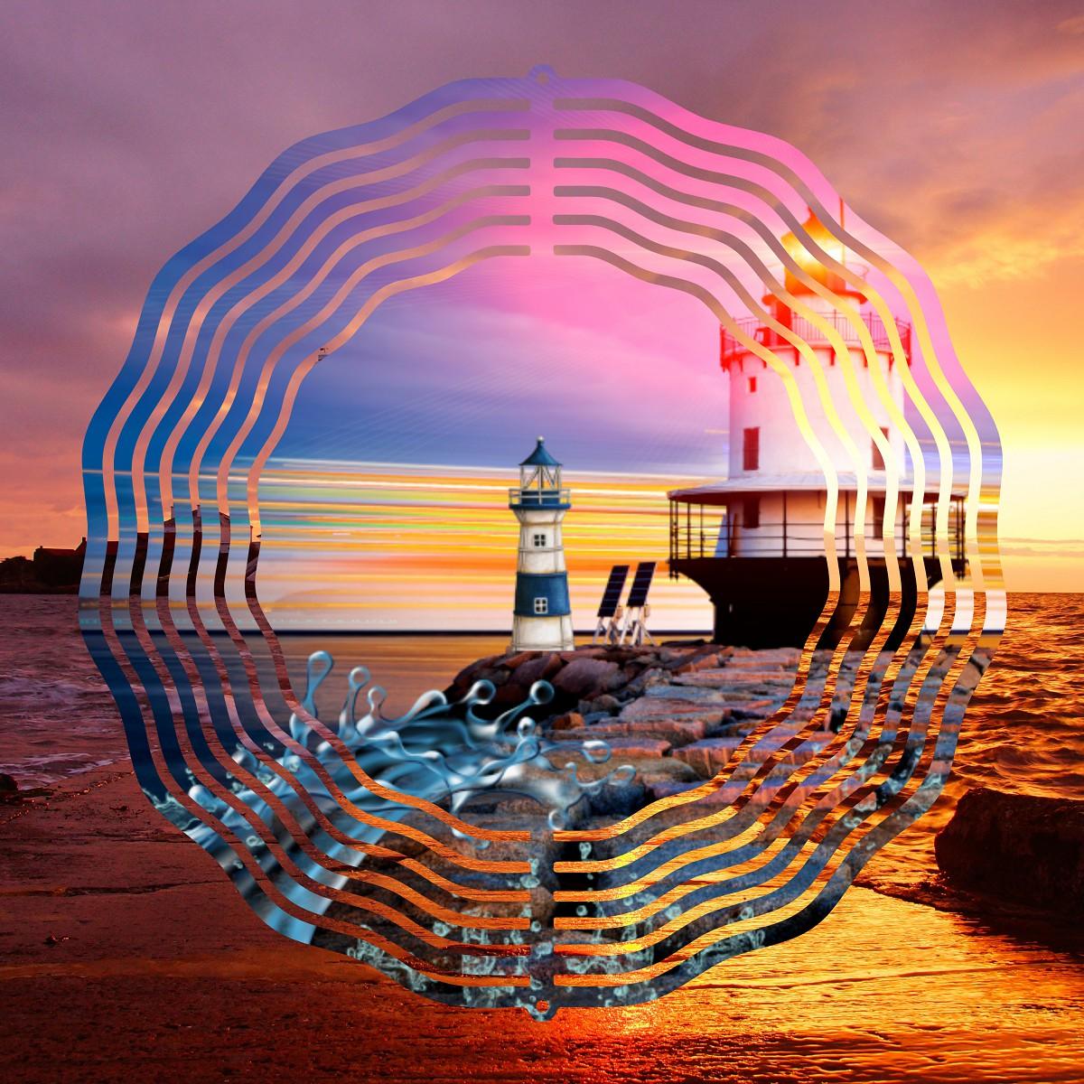 Stunning View of Two Lighthouses - a Wind Spinner - Kimmie's Creations L.L.C.