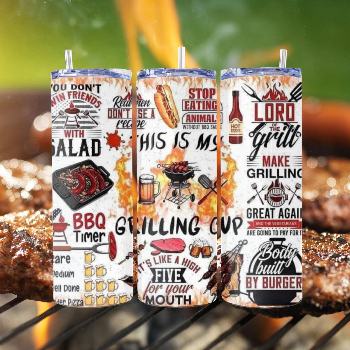 Hot memes, cool beer, epic grilling! Skinny Tumbler with grilling memes. - Kimmie's Creations L.L.C.