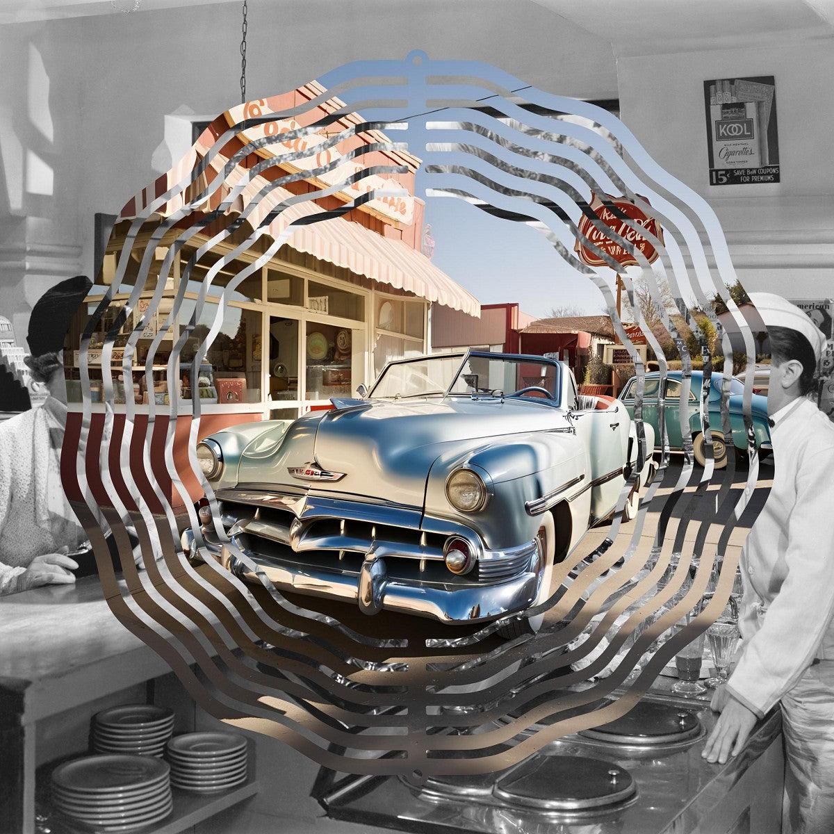 Vintage Car at a Soda Shop Wind Spinner - wind spinner