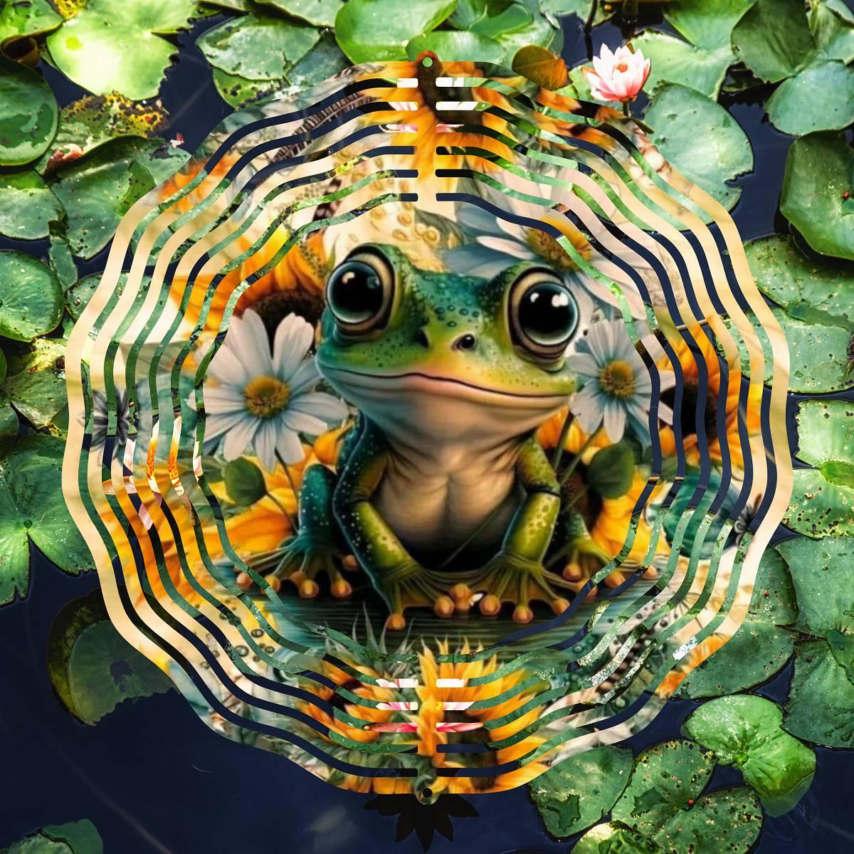 Adorable Frog on a Lily Pad: A Delightful Wind Spinner - wind spinner