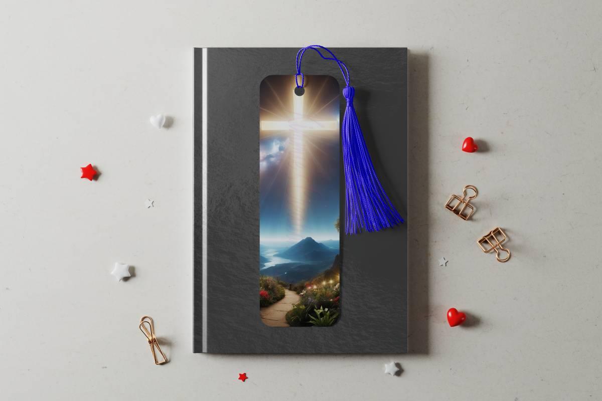 Luminous Golden Cross with Rolling Mountains - a bookmark with 4 design choices - Kimmie's Creations L.L.C.