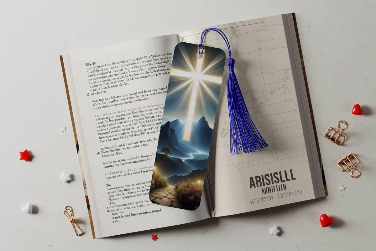 Luminous Golden Cross with Rolling Mountains - a bookmark with 4 design choices - Kimmie's Creations L.L.C.