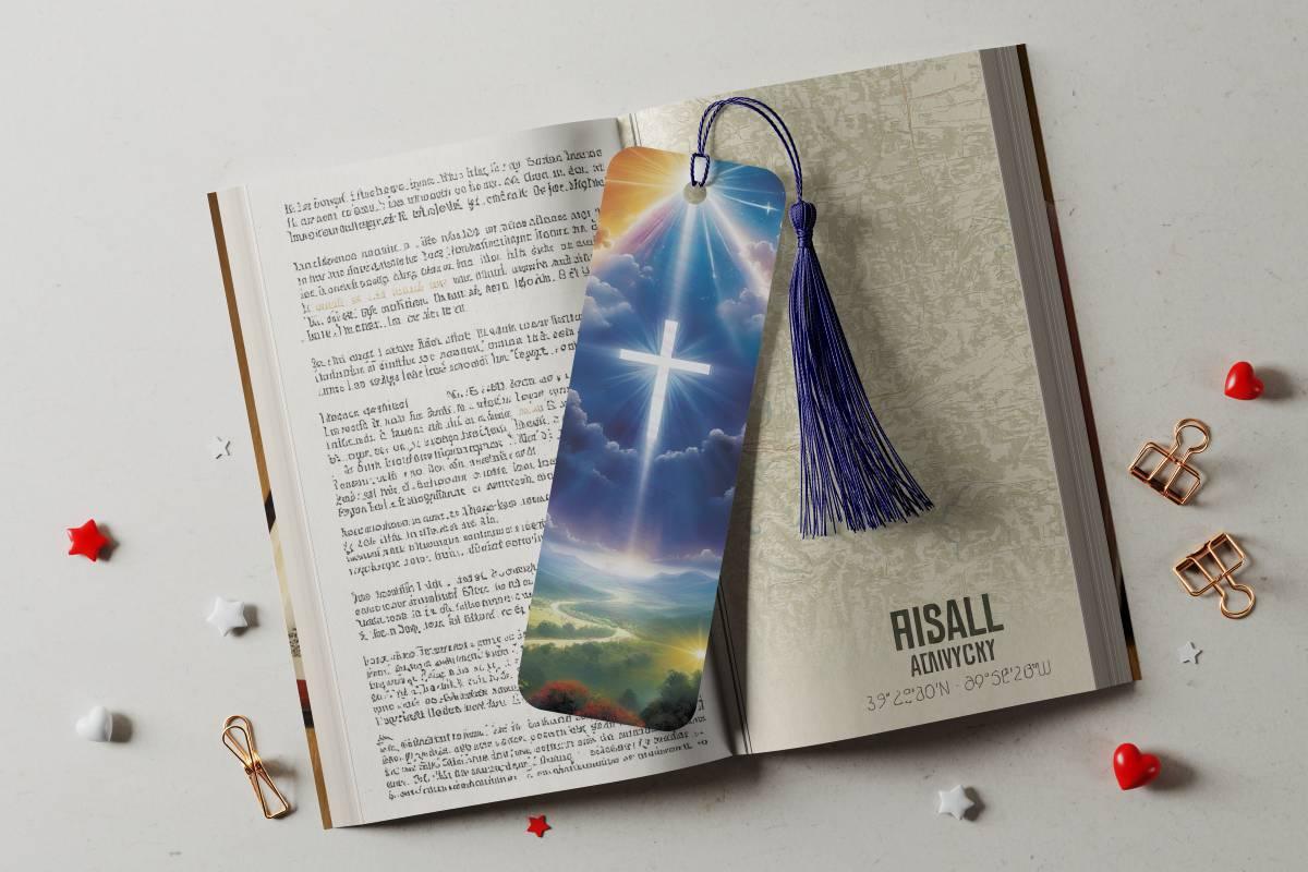 Luminous Golden Cross with Rolling Mountains - a bookmark with 4 design choices - Kimmie's Creations L.L.C.