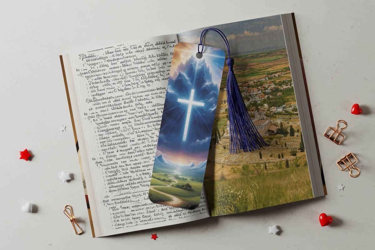 Luminous Golden Cross with Rolling Mountains - a bookmark with 4 design choices - Kimmie's Creations L.L.C.