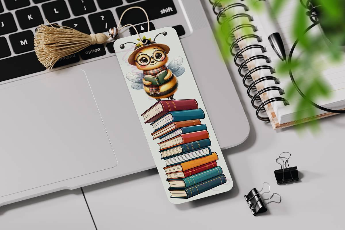 Cartoonish Bee on Books bookmarks with 4 design choices - Kimmie's Creations L.L.C.