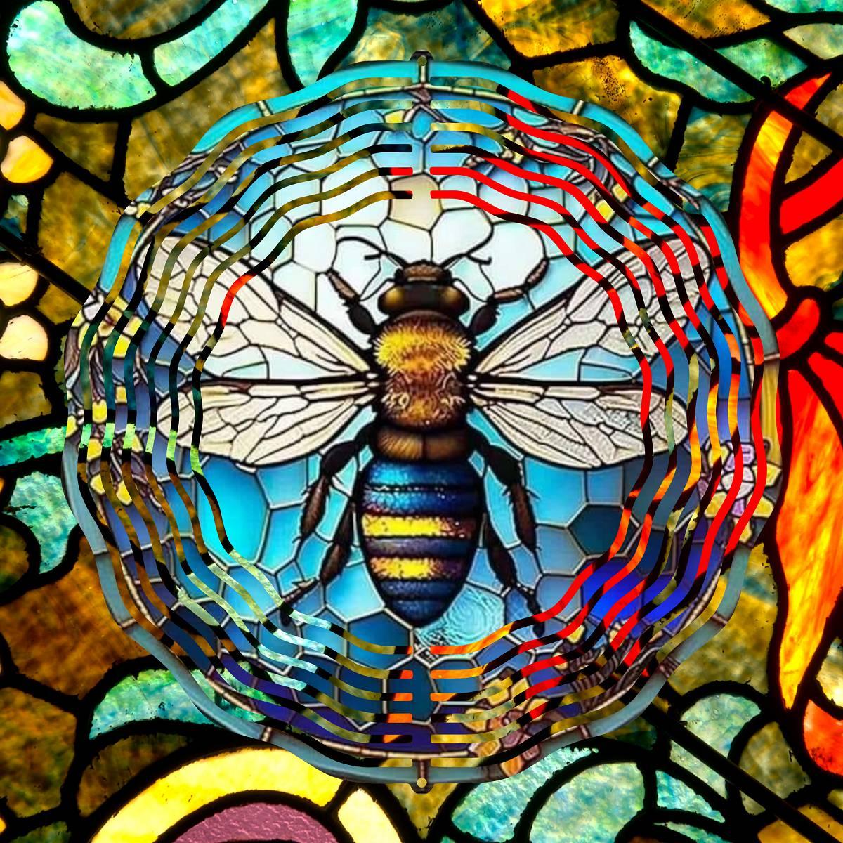 Bee over Stained-Glass Wind Spinner - wind spinner