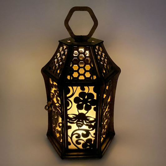 Bees on Flower flameless candle Lantern