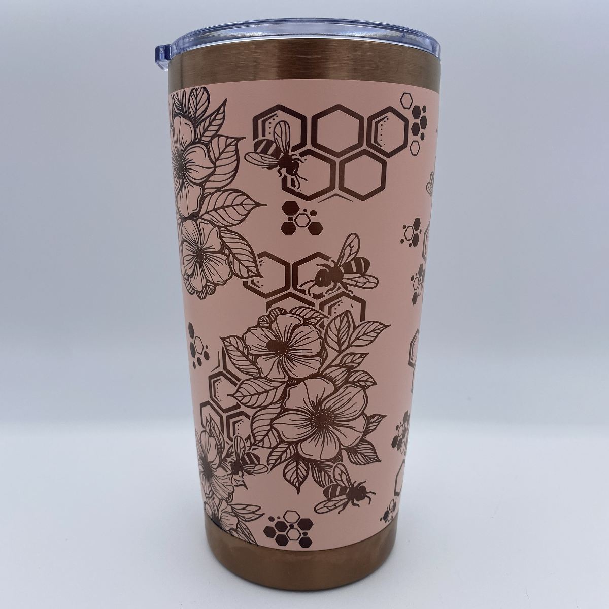 Bee with honeycomb and floral engraved 20oz stainless steel tumbler