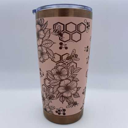 Bee with honeycomb and floral engraved 20oz stainless steel tumbler