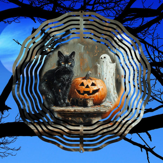 Spooky Black Cat Wind Spinner Conjures Halloween - wind spinner
