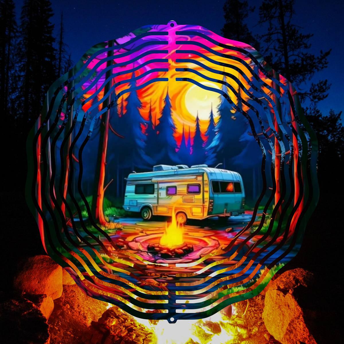 Serene Camping in a Forest by the Campfire - Charming Wind Spinner - wind spinner