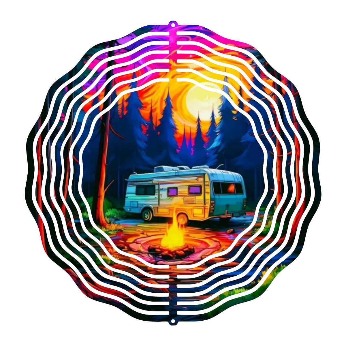 Serene Camping in a Forest by the Campfire - Charming Wind Spinner - wind spinner